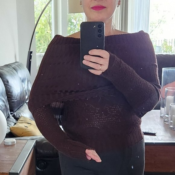 Missoni off shoulder chocolate floral jacquard knit Sweater Sz 40 Made in Italy - Picture 2 of 14